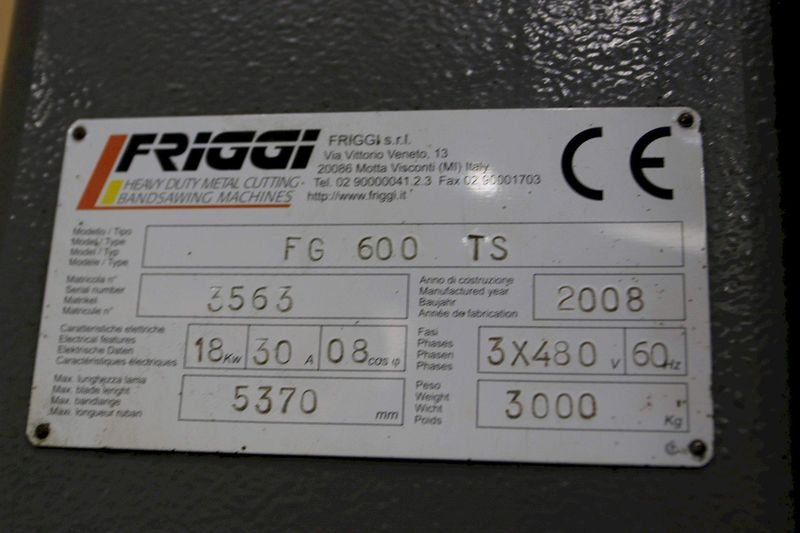 FRIGGI MODEL FG-600-TS VERTICAL SAW: STOCK #70658