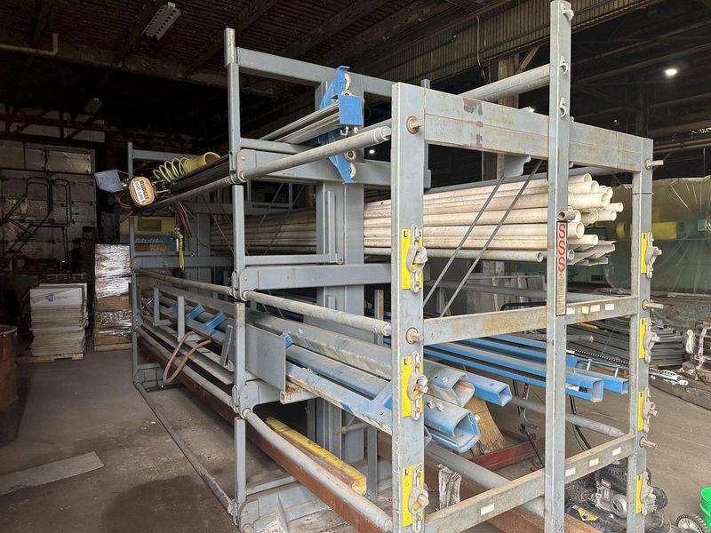 1000 LBS X 13' x 36' GORBEL OVERHEAD CRANE SYSTEM, WITH RUNWAY RAILS & PNEUMATIC BUDGET HOIST: S