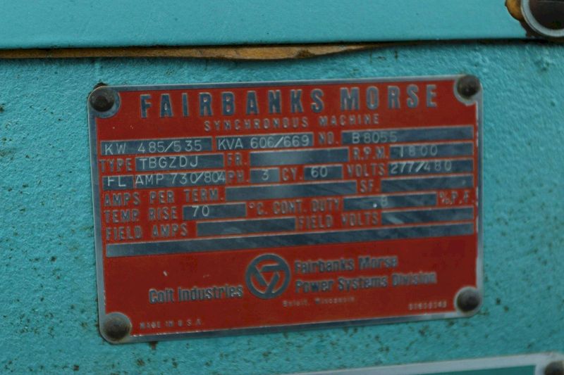 500 KW FAIRBANKS MORSE MODEL 500T-12V STAND BY DIESEL GENERATOR: STOCK