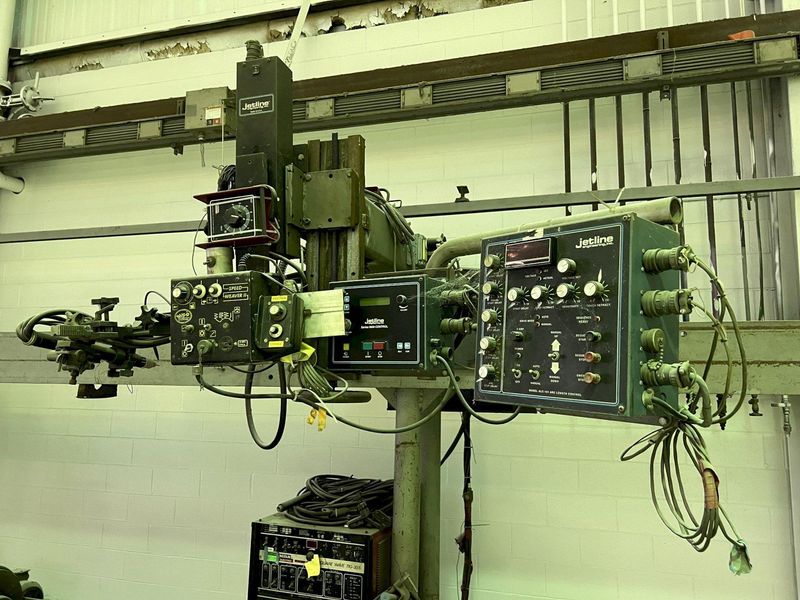 20' RANSOME RAIL MOUNTED WELDING MANIPULATOR WITH LINCOLN WELDERS: STOCK #17950