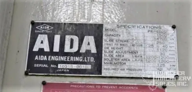 1998 Aida PK-1500 Single Point Knuckle Joint Press #6824