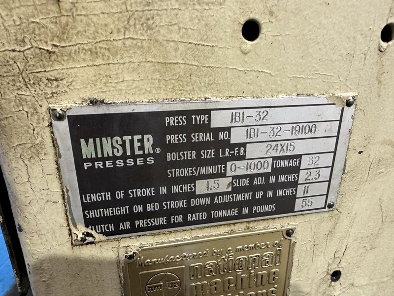 32 TON MINSTER GAP PRESS  MODEL 1B-1-32: STOCK #77513