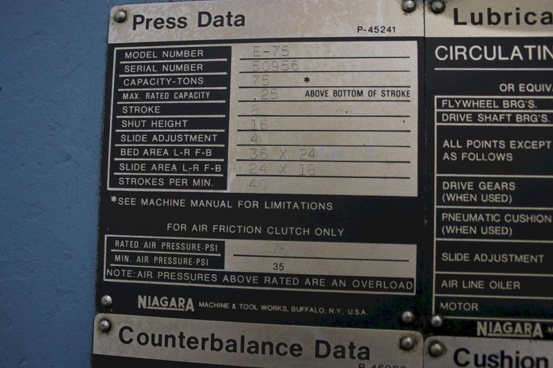 75 TON NIAGARA MODEL #E-75 OBI PRESS: STOCK #75877