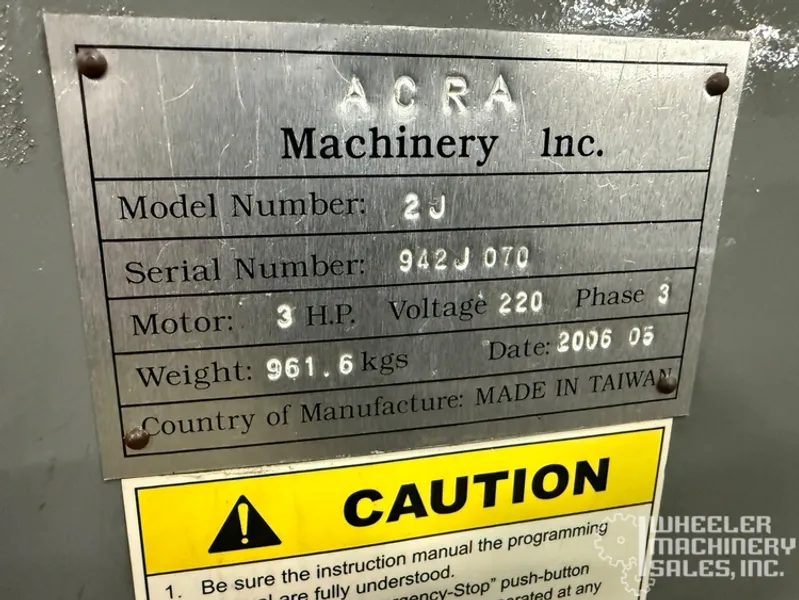 2005 ACRA 2J Variable Speed Vertical Mill #8122 #1
