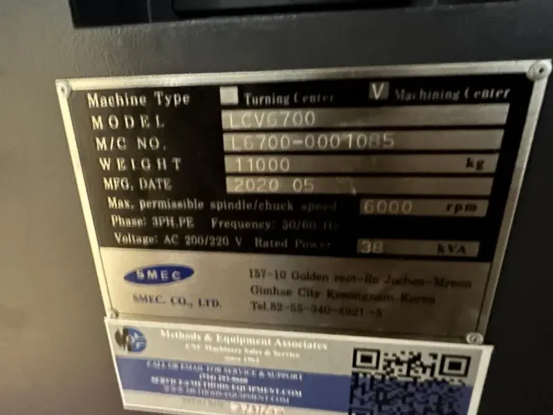 SMEC LCV6700 CNC Vertical Machining Center 2020’ 50 Taper #8148