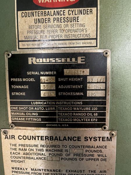 55 TON ROUSSELLE GAP FRAME SINGLE CRANK PRESS: STOCK #75358