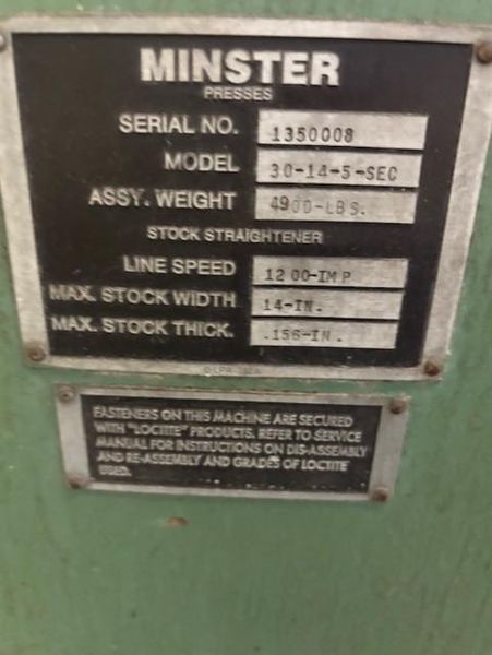 10000 LB X 14" MINSTER SERVO FEEDLINE