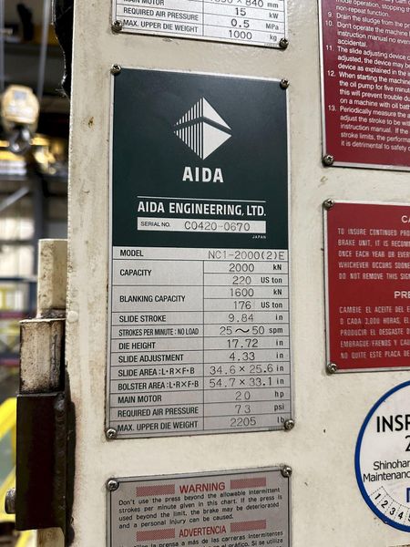 220 AIDA GAP FRAME STAMPING PRESS