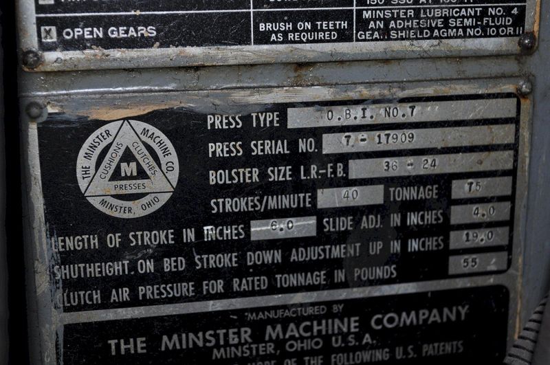 75 TON MINSTER OBI PRESS