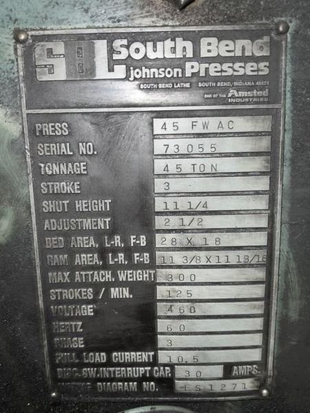 45 Ton South Bend Single Crank Flywheel OBI Press