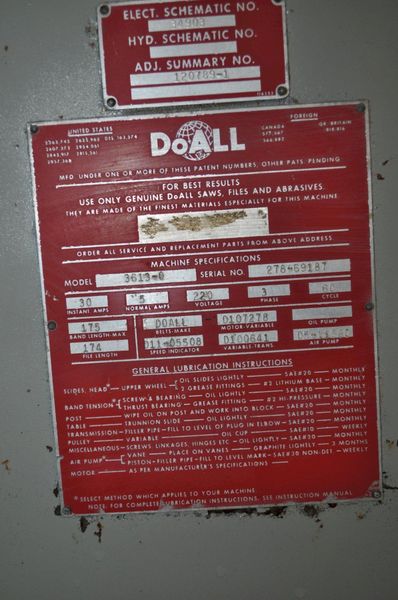 36" DOALL VERTICAL BANDSAW