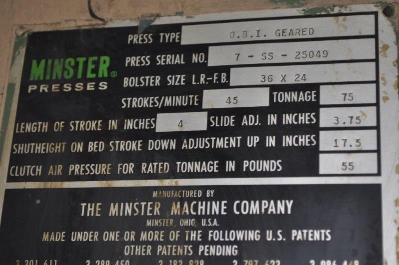75 TON MINSTER OBI PRESS