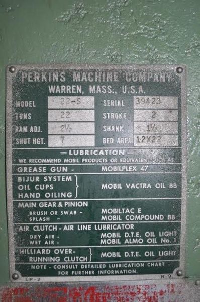 22 TON PERKINS GAP FRAME PRESS