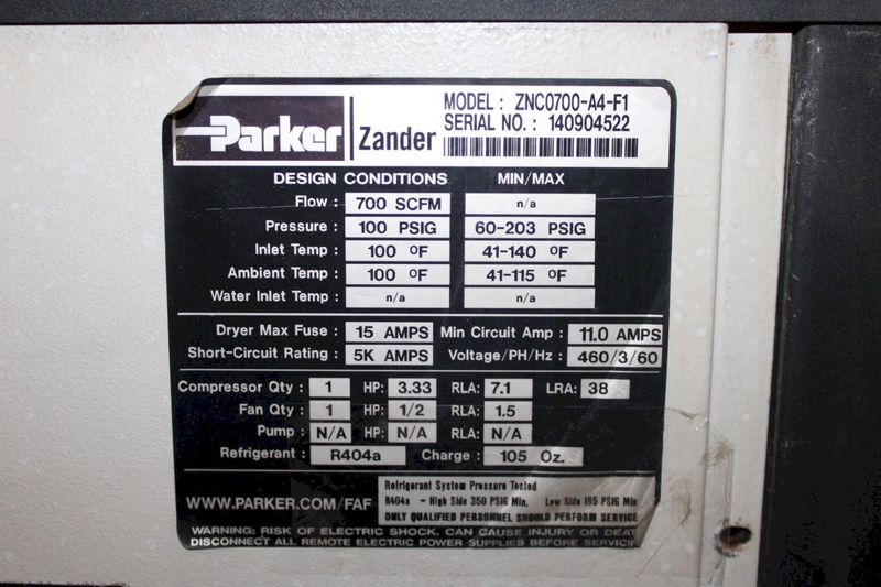 700 CFM PARKER ZANDER AIR DRYER