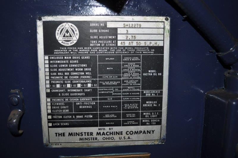 45 TON MINSTER BACK GEARED OBI PRESS