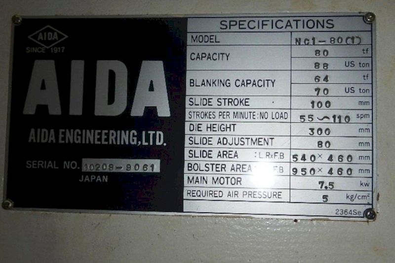 88 TON AIDA GAP FRAME PRESS