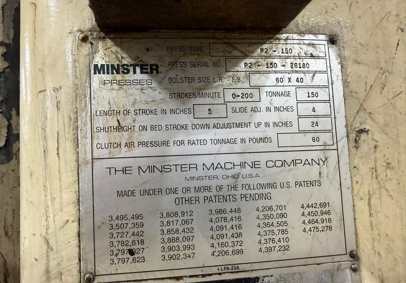 150 TON MINSTER SSDC PRESS