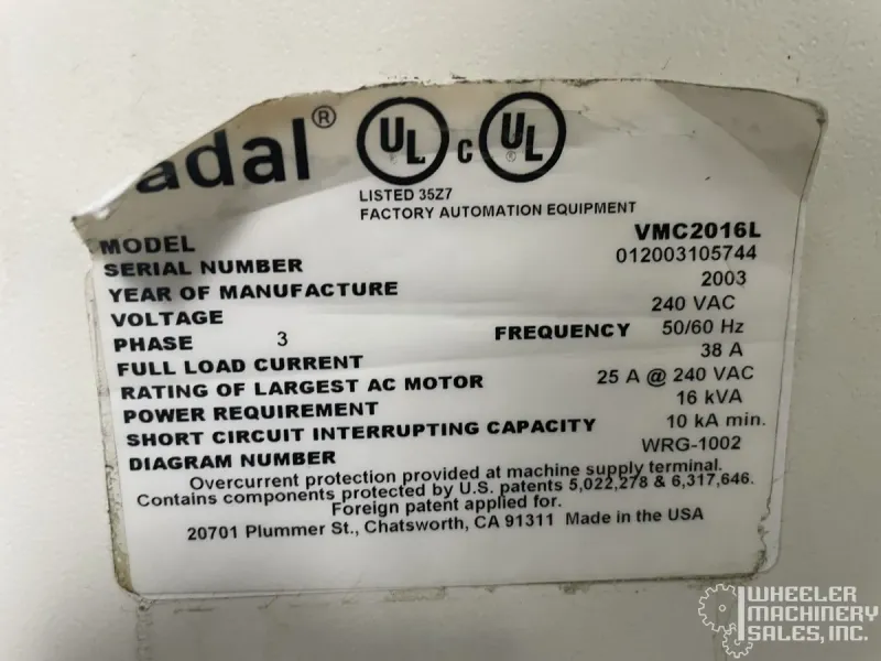 FADAL VMC-2016L Vertical Machining Center #8385 #1