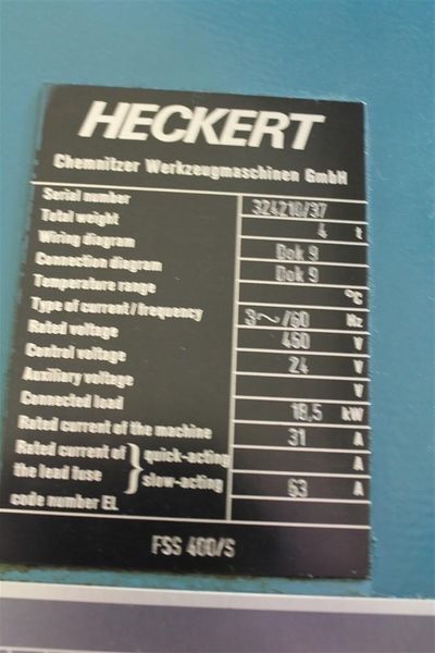 HECKERT FSS 400/S VERTICAL MILL: STOCK #61355