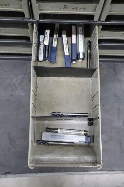 Multi-Drawer Cabinet (16) with Contents: Carbide End Mills, HSS Drills and More- Auction Item