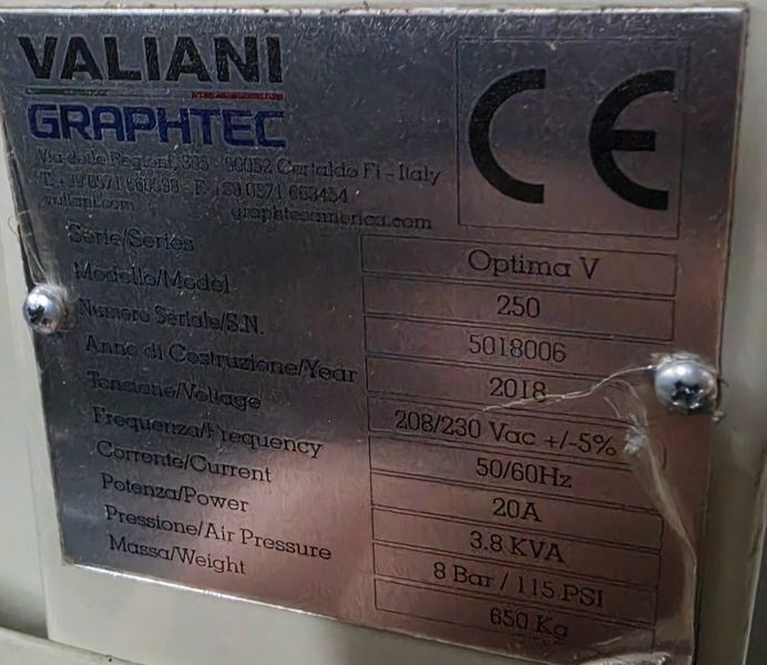 2018 Valiani Optima V 250 Flatbed Cutter