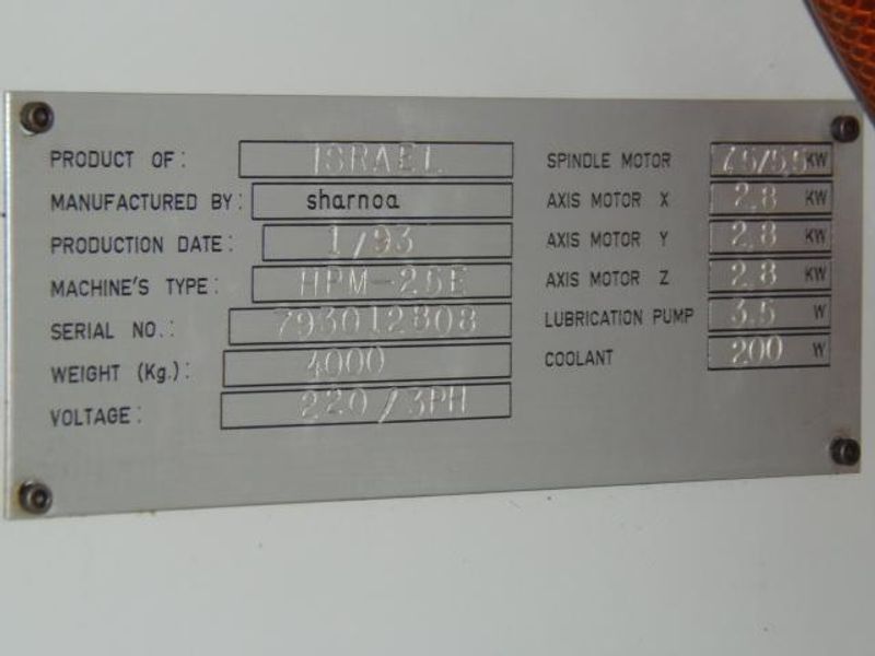 SHARNOA MODEL #HPM-25E MACHINING CENTER & NIKKON 4TH AXIS: STOCK 61101