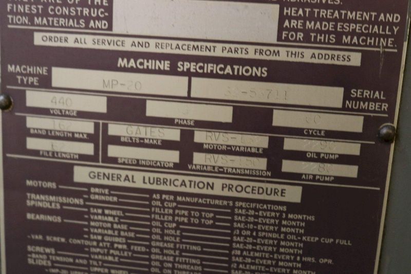 20" DOALL  MODEL #MP VERTICAL BANDSAW: STOCK #72966