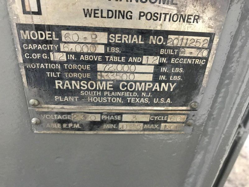 6000 LB RANSOME MODEL #60-P WELDING POSITIONER: STOCK#70391