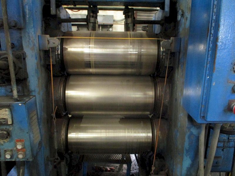 24" X 10" FARREL 4-ROLL "INVERTED L" RUBBER CALENDER ROLLING MILL WITH PAYOFF: STOCK #17226