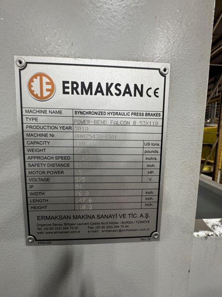 110 TON X 8'6" ERMAKSAN CNC HYDRAULIC PRESS BRAKE: STOCK #80654
