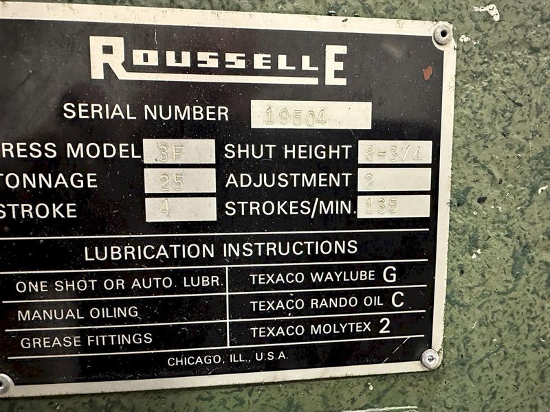 25 TON ROUSSELLE MODEL #3F OBI PRESS,: STOCK #77505