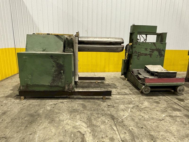 12,000 LB X 50" ROWE MODEL #12050-DSV MOTORIZED COIL REEL UNCOILER & COIL CAR: STOCK #21979