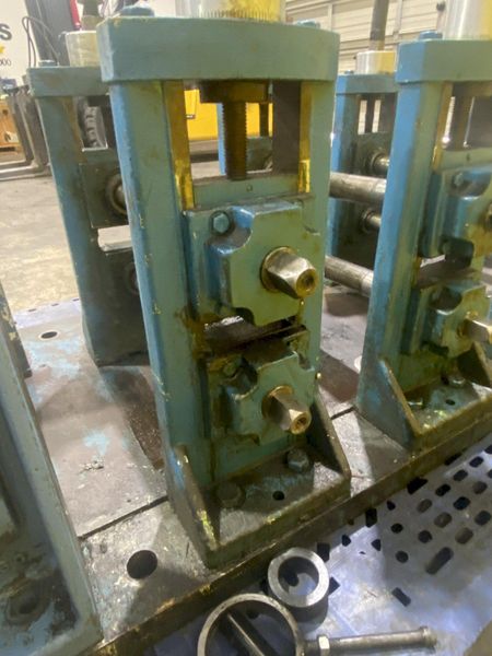 4 STAND X 1.5" X 11" YODER ROLLFORMER STANDS ON 6 STAND RAFTED BASE: STOCK #16781