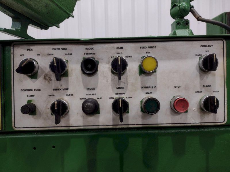 12" X 12" HYD-MECH MODEL #H-12A FULL AUTOMATIC FEED HORIZONTAL BANDSAW PLC 100 CONTROLS: STOCK #