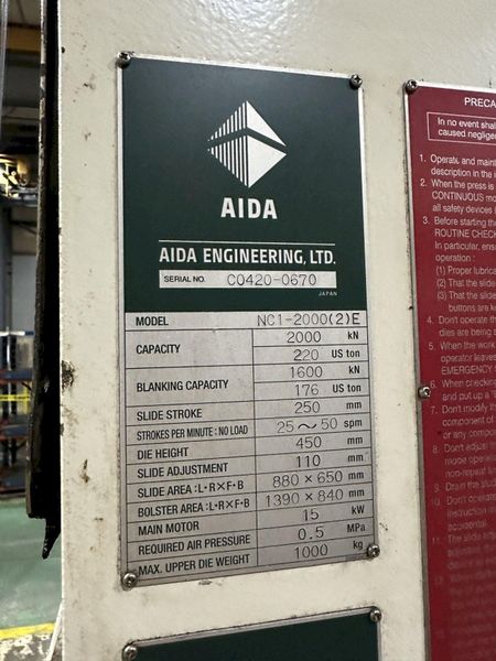 220 AIDA GAP FRAME STAMPING PRESS