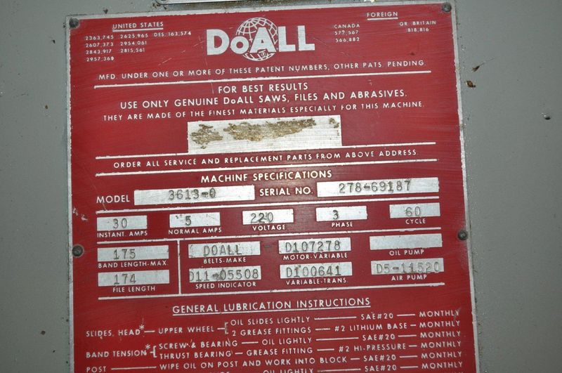 36" DOALL VERTICAL BANDSAW
