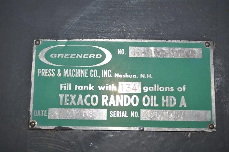 100 TON GREENERD HYDRAULIC PRESS