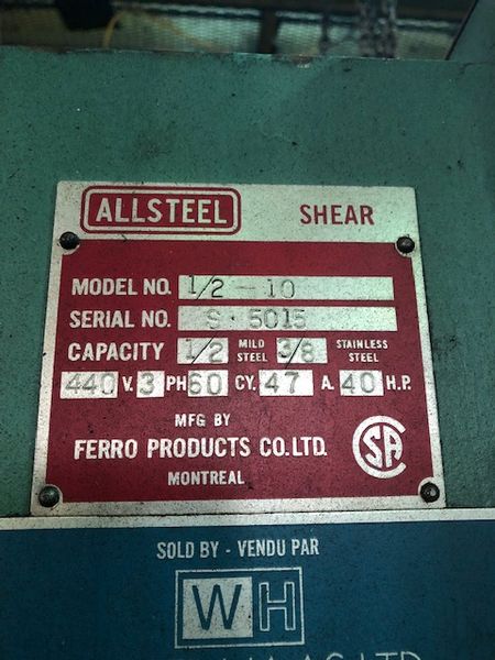 10' x 1/2" ALLSTEEL HYDRAULIC SHEAR