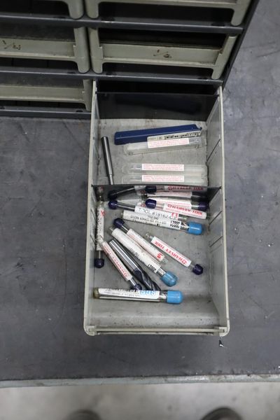 Multi-Drawer Cabinet (16) with Contents: Carbide End Mills, HSS Drills and More- Auction Item