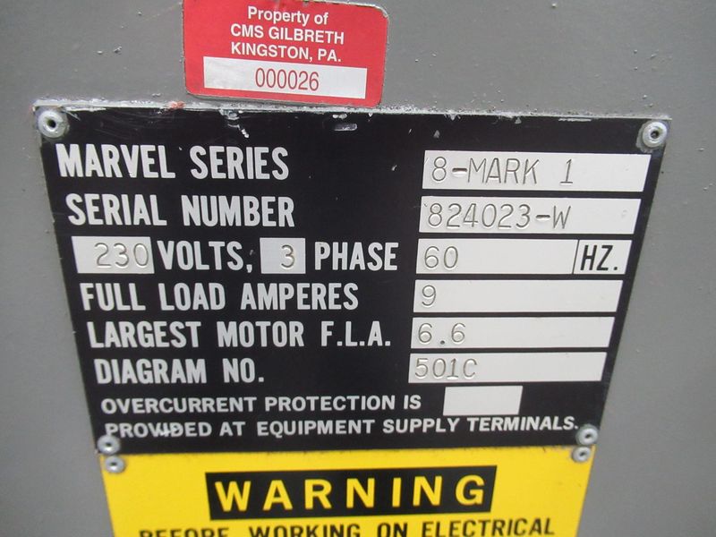 Marvel Series 8-Mark I Vertical Band Saw, Tilting, 18" x 22" Capacity, 1" Blade, Variable Speed