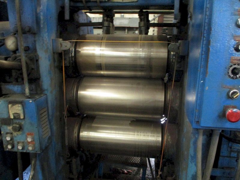 24" X 10" FARREL 4-ROLL "INVERTED L" RUBBER CALENDER ROLLING MILL WITH PAYOFF: STOCK #17226