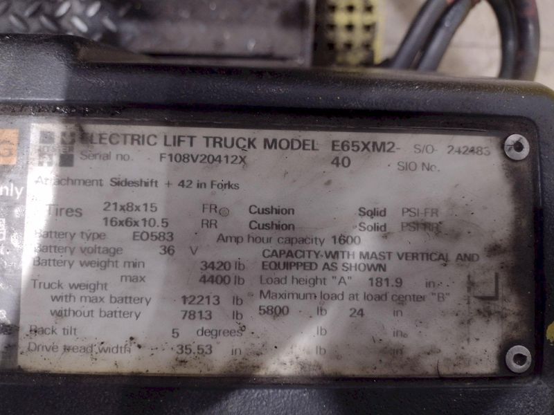 5,800 LBS HYSTER MODEL #E65XM2 36V ELECTRIC FORKLIFT & CHARGER: STOCK #21662