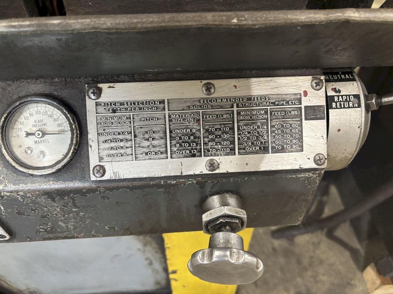 18” X 20” MARVEL MODEL #81/M4 AUTOMATIC MITRE HEAD VERTICAL BAND SAW & FEED TABLE: STOCK #23277