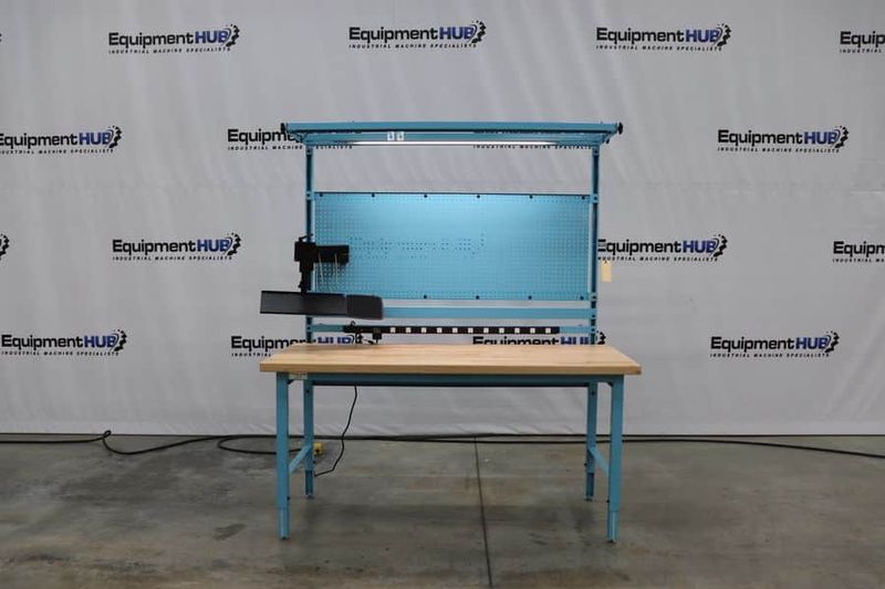 Proline  72″L x 30″D Modular Work Bench Table Station w/ Overhead Lighting, Powers Strip, and Monitor Mounting (New, Never Used)(Qnty. 8 Available / Priced Individually)