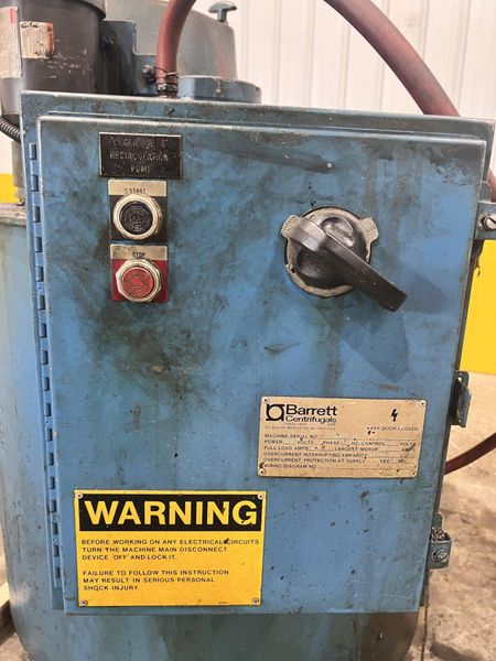 2 HP BARRETT MODEL #125 CLARIFUGE 3600 RPM CHIP SPINNGER WRINGER CENTRIFUGE: STOCK #23459