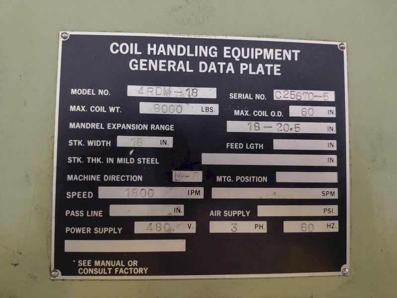 18” X .175”  CWP MODEL #SFAC4-20 SPACE-SAVER AUTOMATIC DOUBLE END SERVO COIL FEED LINE: STOCK #2