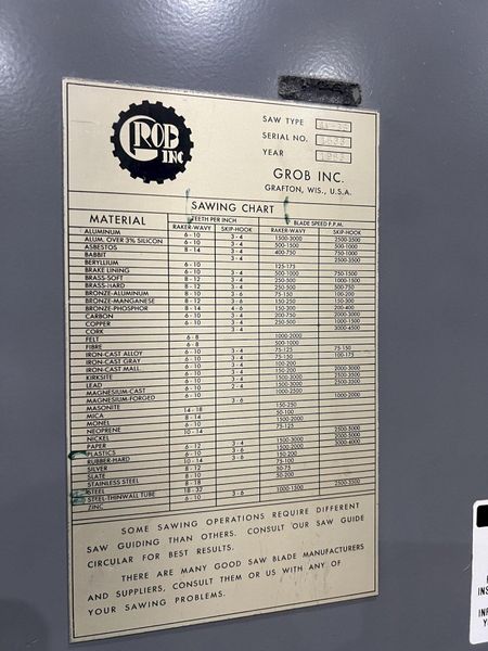 36" GROB MODEL #4V-36 VERTICAL BAND SAW: STOCK 19834