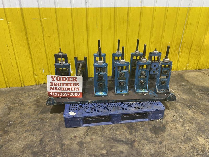 4 STAND X 1.5" X 11" YODER ROLLFORMER STANDS ON 6 STAND RAFTED BASE: STOCK #16781