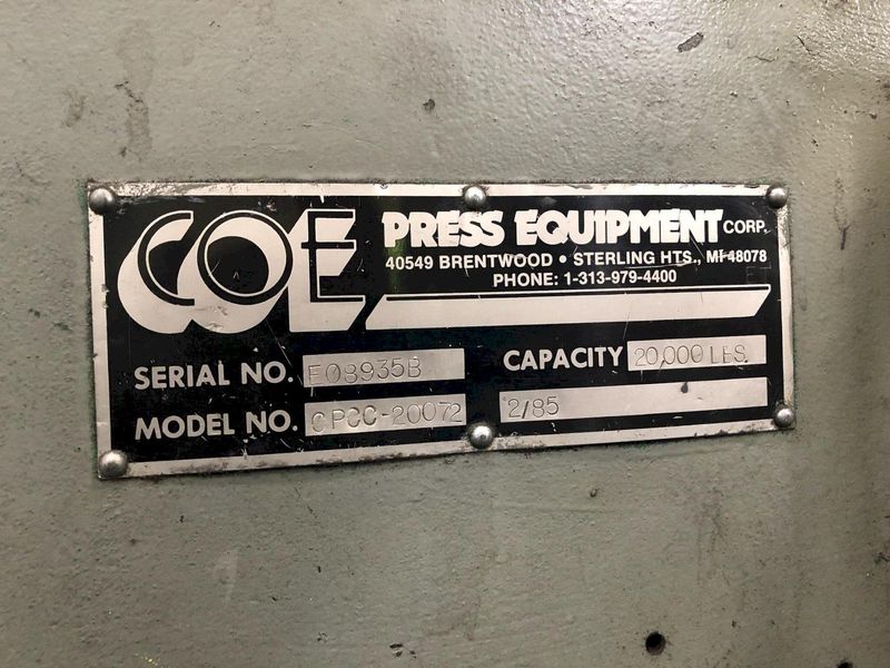 20,000 lbs. x 72 inch USED COE PRESS EQUIPMENT COIL CRADLE STRAIGHTENER FOR SALE, MODEL# CPCC-20