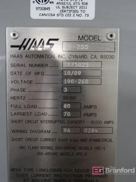 2009 Haas Super VF-2SS CNC Vertical Machining Center